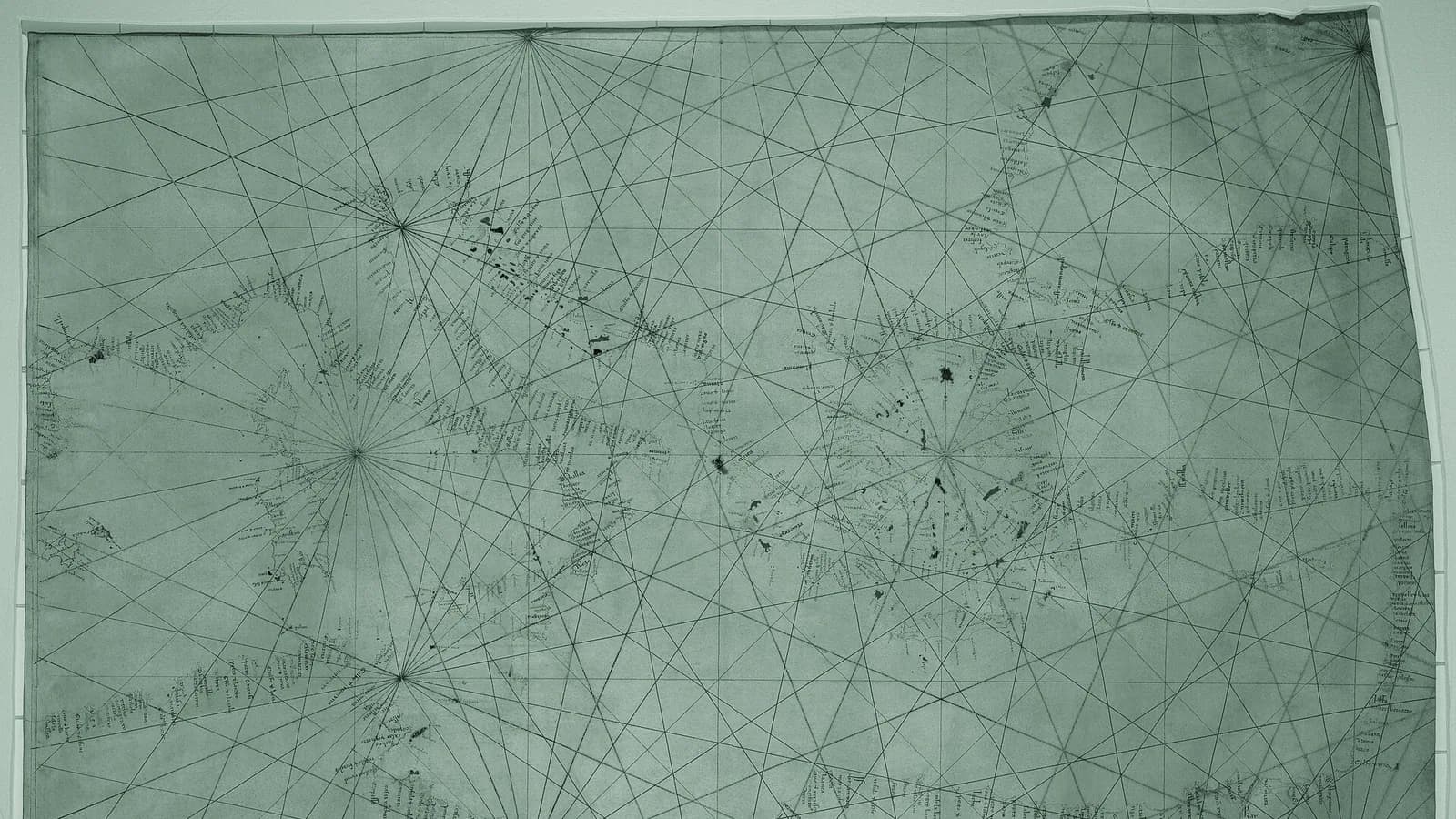 A fourteenth-century Mediterranean navigation chart with compass lines.