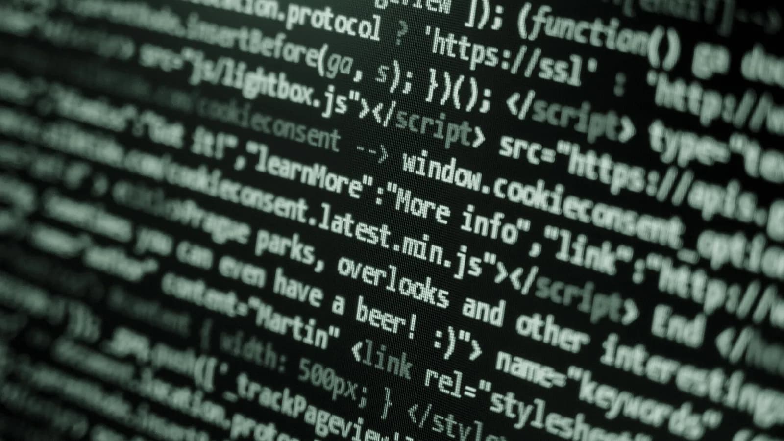 Programming source code displayed closely on a computer screen.